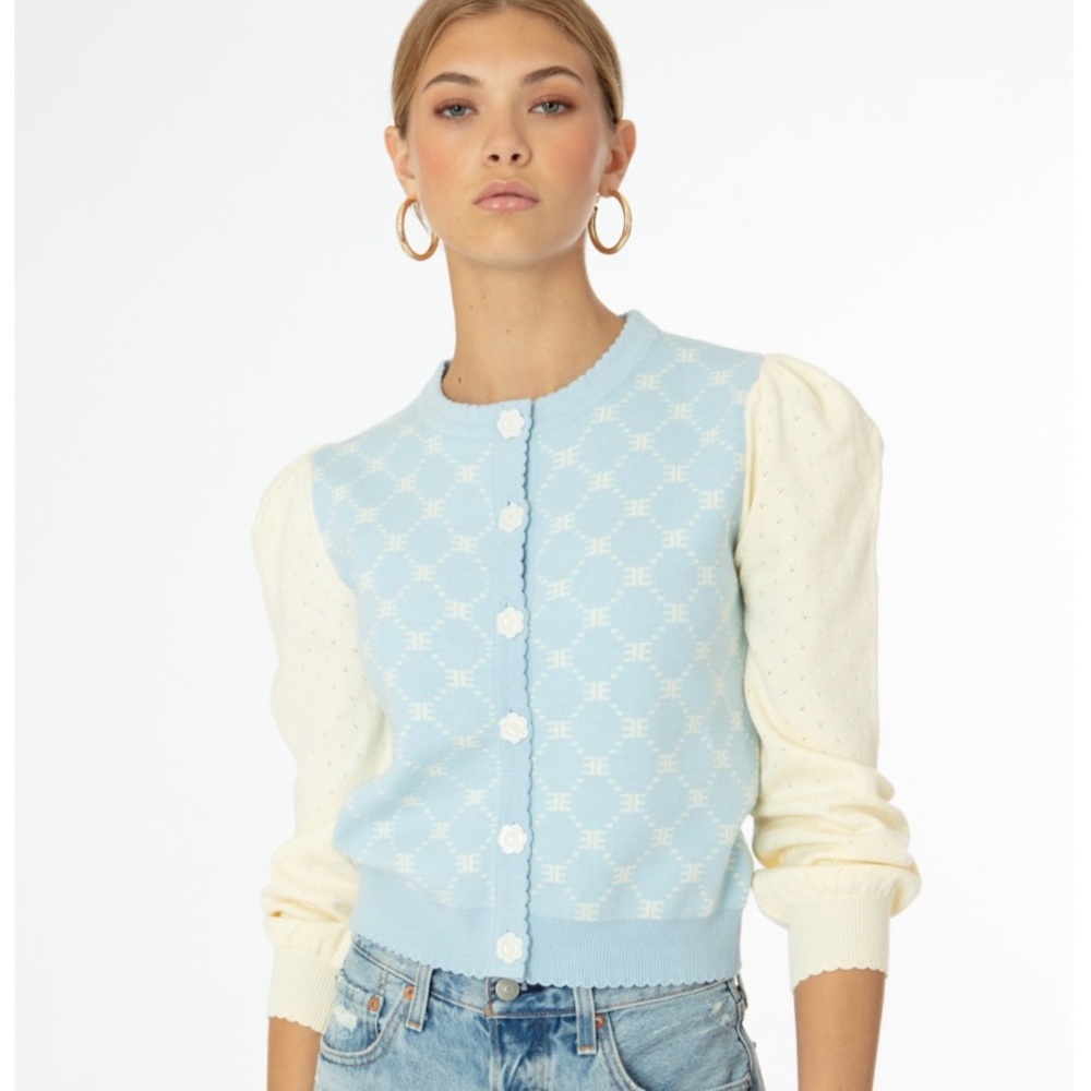 Ellandemm Elegant Blue and Cream Cardigan NEW with Tags